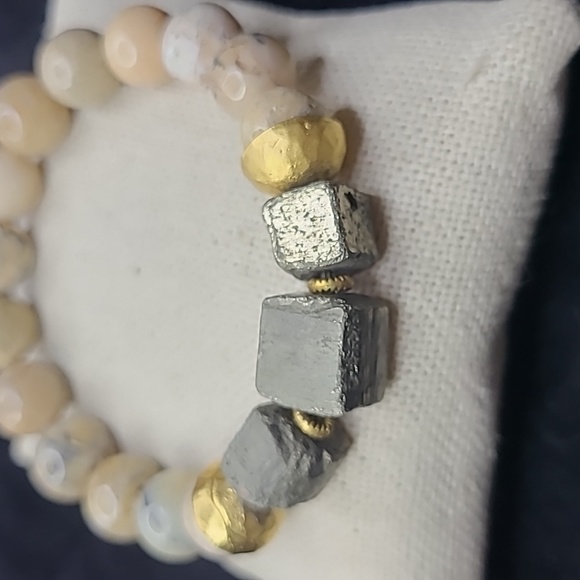 Pyrite Bracelet Beige Tan Neutral Color Everyday Casual Lightweight Jewelry Gift - Picture 3 of 4